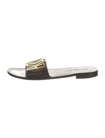 Pre-owned Dior Leather Slides In Black