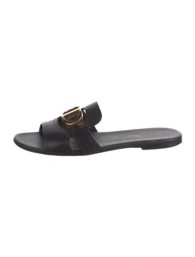 Pre-owned Dior Leather Slides In Black