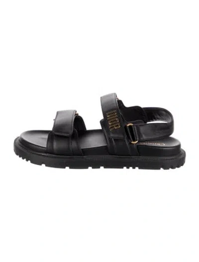 Pre-owned Dior Leather Slides In Black