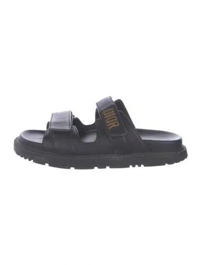 Pre-owned Dior Leather Slides In Black