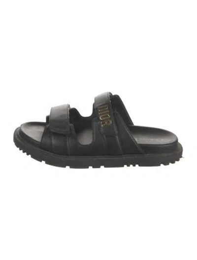 Pre-owned Dior Leather Slides In Black