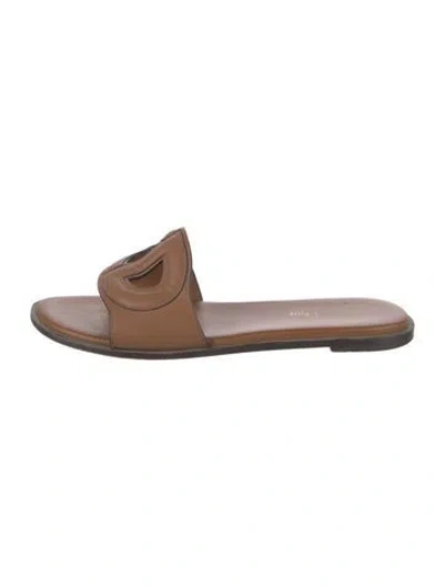 Pre-owned Dior Leather Slides In Brown
