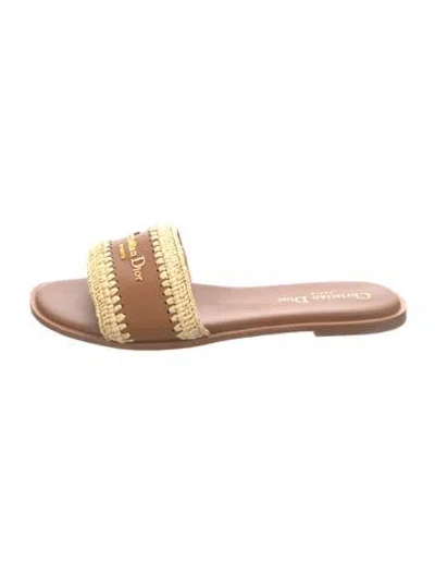 Pre-owned Dior Leather Slides In Brown