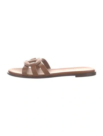 Pre-owned Dior Leather Slides In Brown