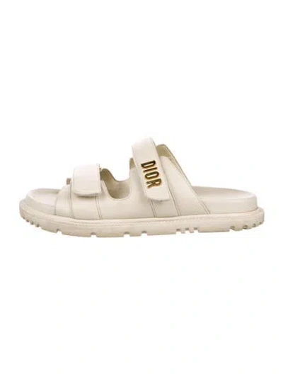 Pre-owned Dior Leather Slides In Neutral