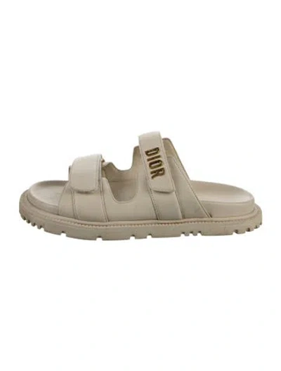 Pre-owned Dior Leather Slides In Neutral