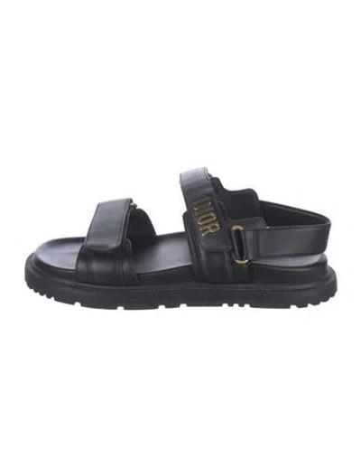 Pre-owned Dior Leather Slingback Sandals In Black