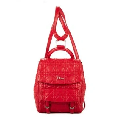 Pre-owned Dior Leather Stardust Backpack In Red