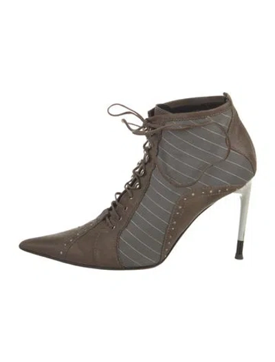 Pre-owned Dior Leather Striped Lace-up Boots In Brown