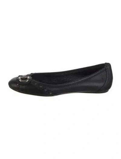 Pre-owned Dior Leather Studded Accents Ballet Flats In Black