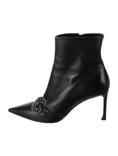 Pre-owned Dior Leather Studded Accents Boots In Black
