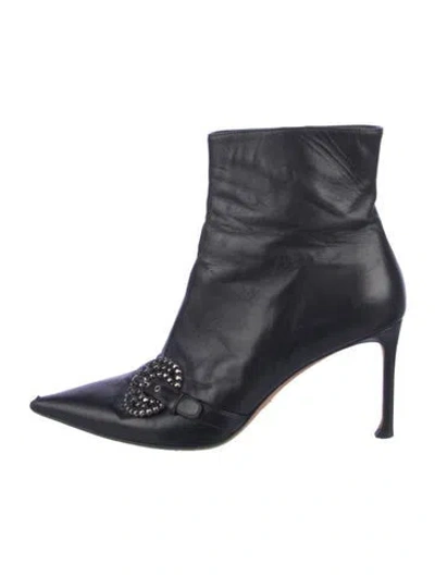 Pre-owned Dior Leather Studded Accents Boots In Blue