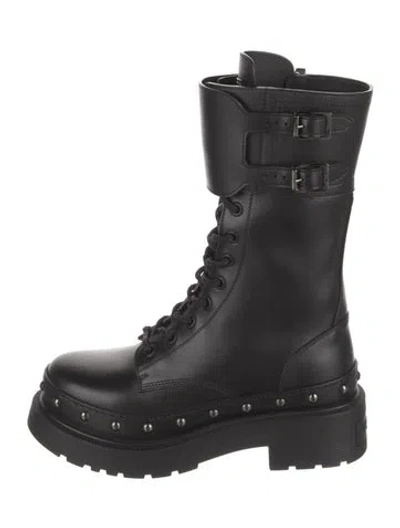 Pre-owned Dior Leather Studded Accents Combat Boots In Black