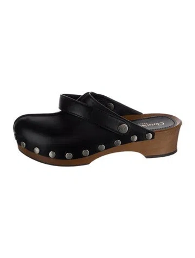 Pre-owned Dior Leather Studded Accents Mules In Black