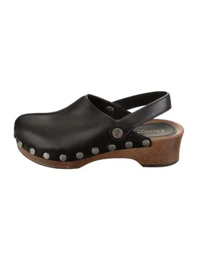 Pre-owned Dior Leather Studded Accents Mules In Black