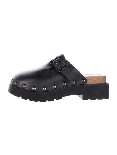 Pre-owned Dior Leather Studded Accents Mules In Blue