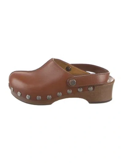 Pre-owned Dior Leather Studded Accents Mules In Brown