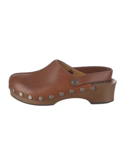 Pre-owned Dior Leather Studded Accents Mules In Brown