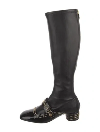 Pre-owned Dior Leather Studded Accents Riding Boots In Black