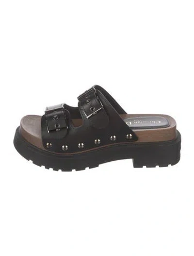 Pre-owned Dior Leather Studded Accents Slides In Black