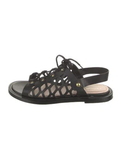 Pre-owned Dior Leather Studded Accents Slides In Black