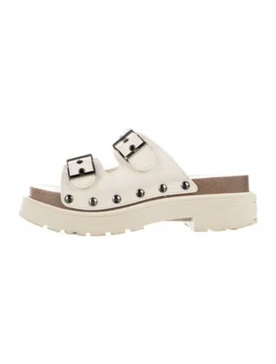 Pre-owned Dior Leather Studded Accents Slides In Neutral