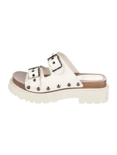 Pre-owned Dior Leather Studded Accents Slides In Neutral