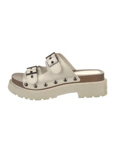 Pre-owned Dior Leather Studded Accents Slides In Neutral