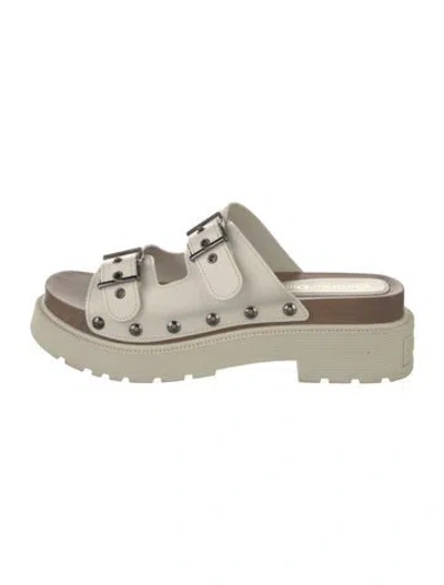 Pre-owned Dior Leather Studded Accents Slides In Neutral