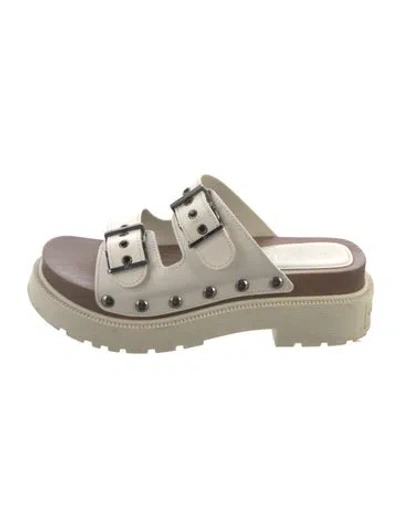 Pre-owned Dior Leather Studded Accents Slides In Neutrals