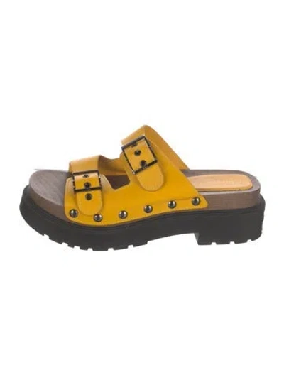Pre-owned Dior Leather Studded Accents Slides In Yellow