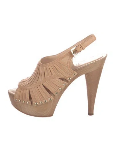 Pre-owned Dior Leather Studded Accents Slingback Pumps In Neutrals