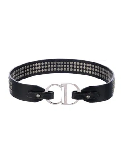 Pre-owned Dior Leather Studded Accents Waist Belt In Black