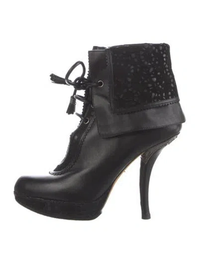 Pre-owned Dior Leather Tassel Accents Boots In Black