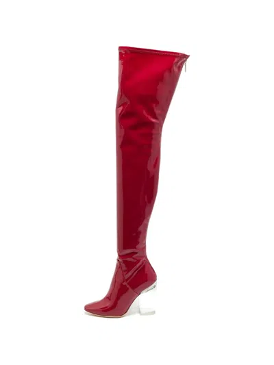 Pre-owned Dior Leather Thigh-high Boots In Red