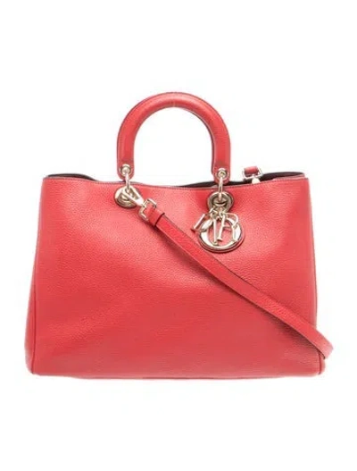 Pre-owned Dior Leather Top Handle Bag In Red