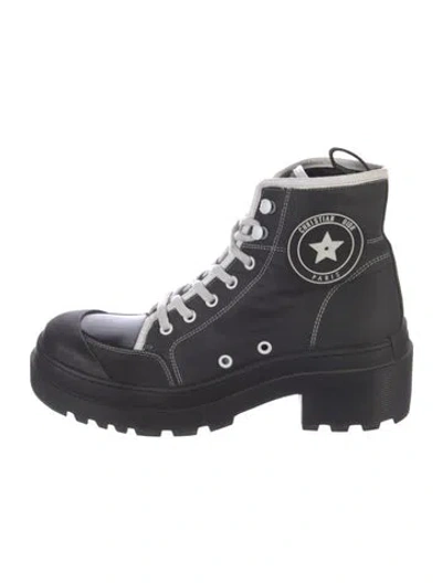 Pre-owned Dior Leather Trim Embellishment Combat Boots In Blue