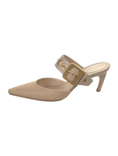 Pre-owned Dior Leather Trim Embellishment Mules In Neutral