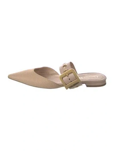 Pre-owned Dior Leather Trim Embellishment Mules In Neutrals