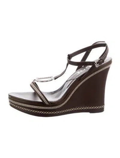 Pre-owned Dior Leather T-strap Sandals In Brown