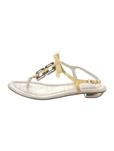 Pre-owned Dior Leather T-strap Sandals In White