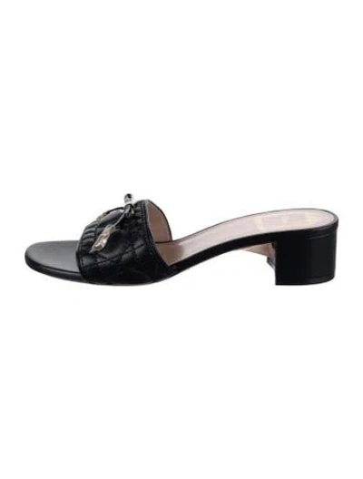 Pre-owned Dior Leather Tweed Pattern Slides In Black