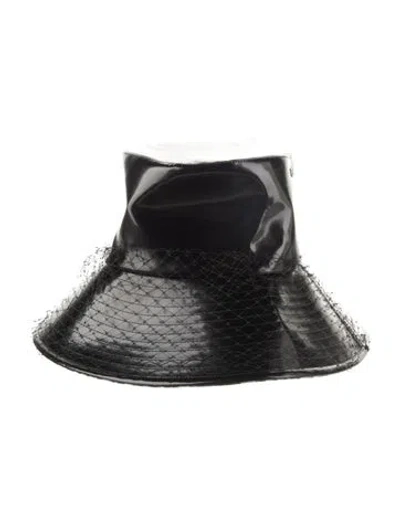 Pre-owned Dior Leather Veil Bucket Hat In Black
