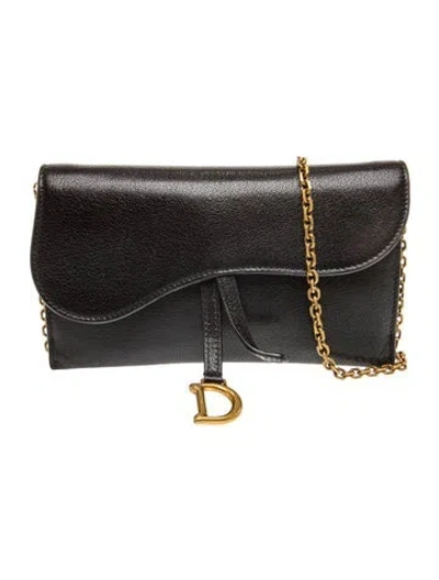 Pre-owned Dior Leather Wallet On Chain In Black