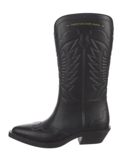 Pre-owned Dior Leather Western Boots In Black