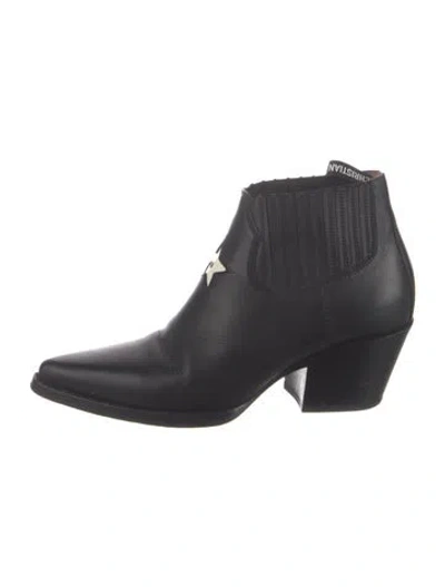 Pre-owned Dior Leather Western Boots In Black