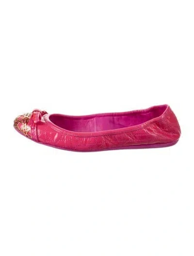 Pre-owned Dior Leather Whipstitch Trim Ballet Flats In Burgundy