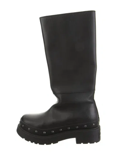 Pre-owned Dior Leather Whipstitch Trim Boots In Black