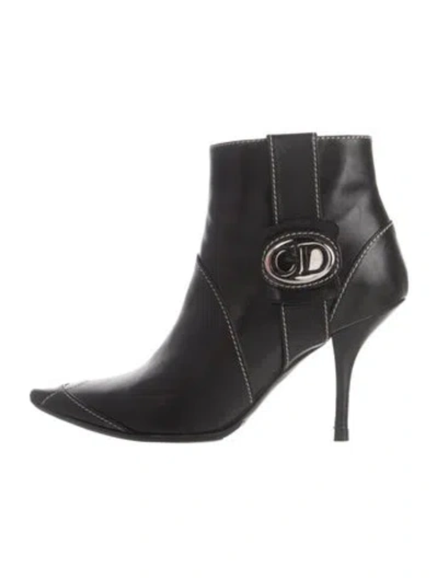 Pre-owned Dior Leather Whipstitch Trim Boots In Black