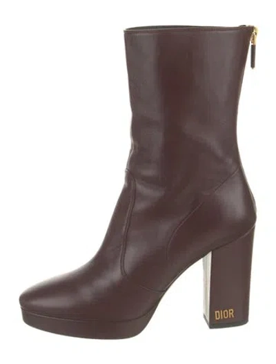 Pre-owned Dior Leather Whipstitch Trim Boots In Purple